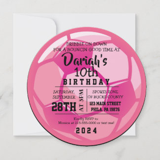 SOCCER BALL ROND rose Anniversaire Invitation