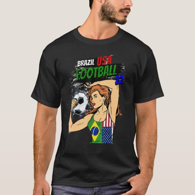 Soccer ball women Brazil US flag T-Shirt (Devant)