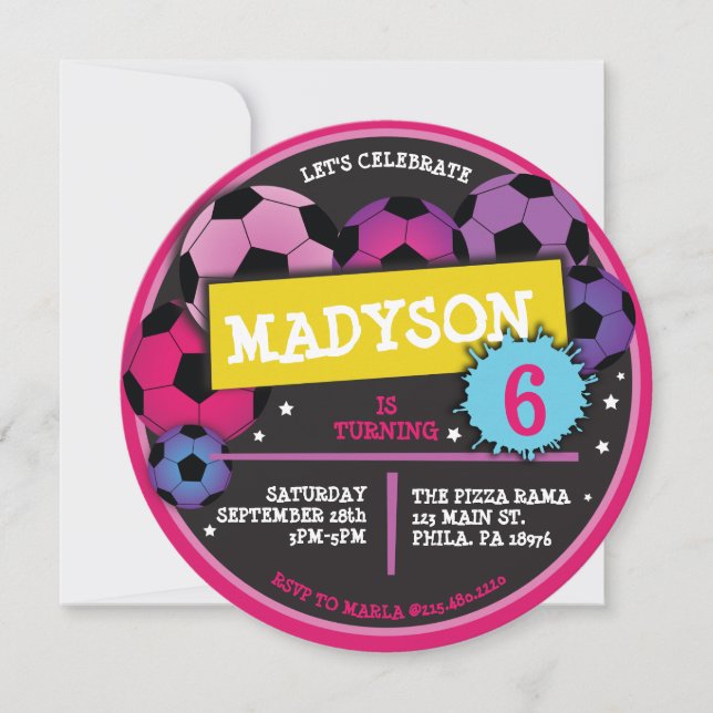 SOCCER BALLS Filles Anniversaire Fête Invitation (Devant)