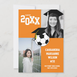 Soccer Graduation Sports Orange Faire-part