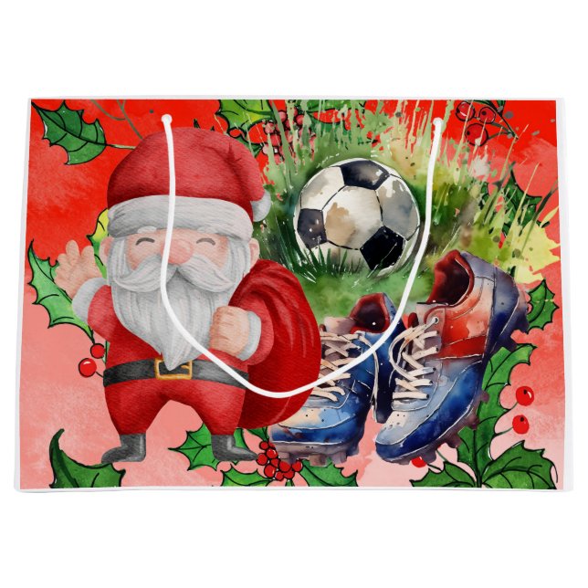 Soccer Noël thème Grand sac cadeau (Devant)