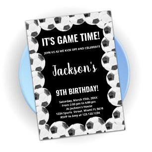 Soccer noir Invitations d'anniversaire