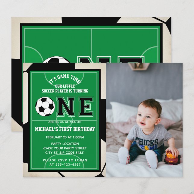 Soccer Premier anniversaire Photo Invitation (Devant / Derrière)
