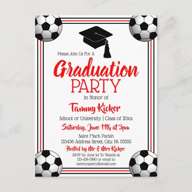 Soccer Red & Black Graduation Party Invitation (Devant)
