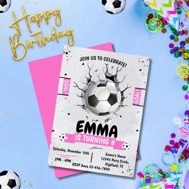 Soccer rose Invitation d'anniversaire (soccer girl pink birthday invitations for kids)