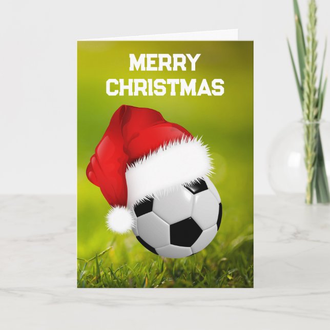 Soccer & Santa Claus Cartes de Noël personnalisées (Devant)