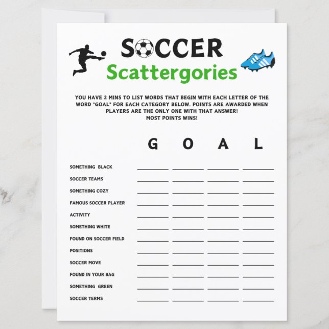 Soccer Scattergories Jeu (Devant)