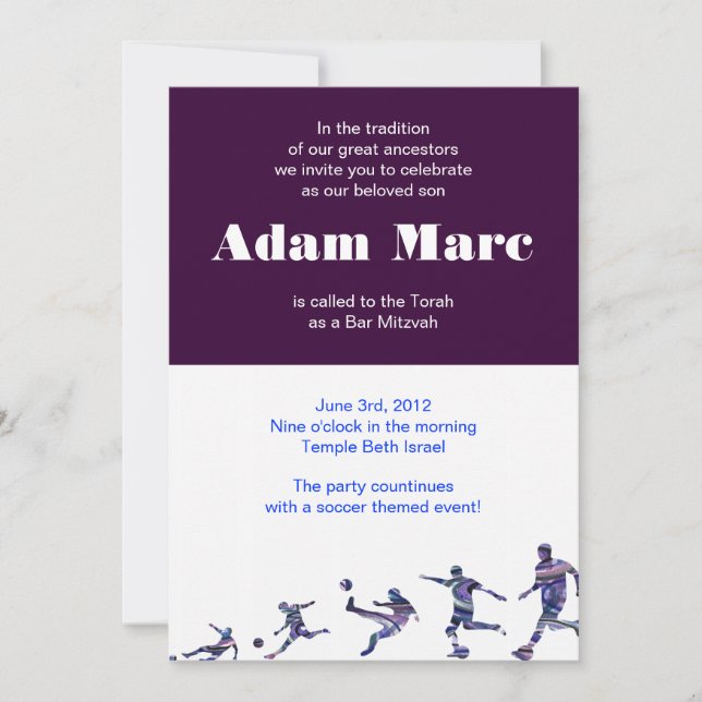 Soccer Sports Invitation Bar Mitzvah Jewish Blue (Devant)