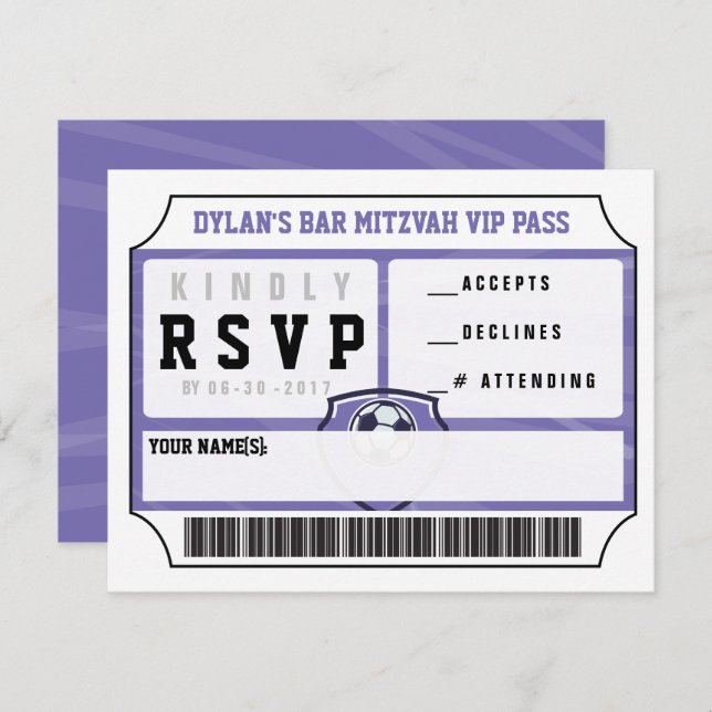SOCCER VIP REPONSE CARD Bar Bat mitzvah Invitation (Devant / Derrière)