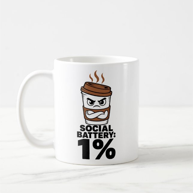 Social Battery 1% Funny Coffee Mug (Gauche)