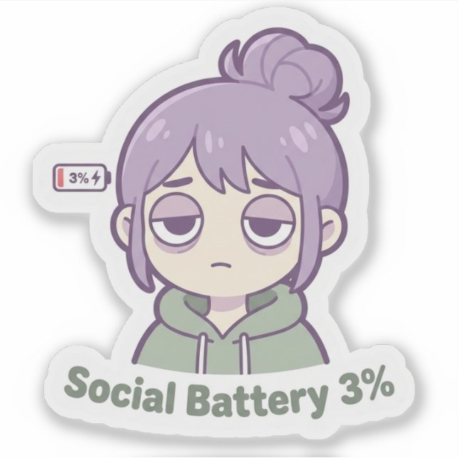 Social Battery 3% Cute Aesthetic Sticker (Devant)