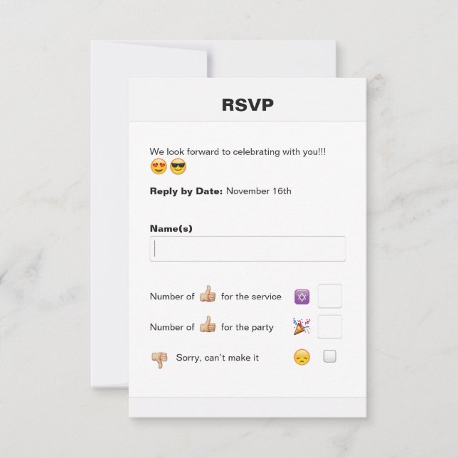 Social Media Emoji Bat mitzvah ou Bar Mitzvah RSVP (Devant)