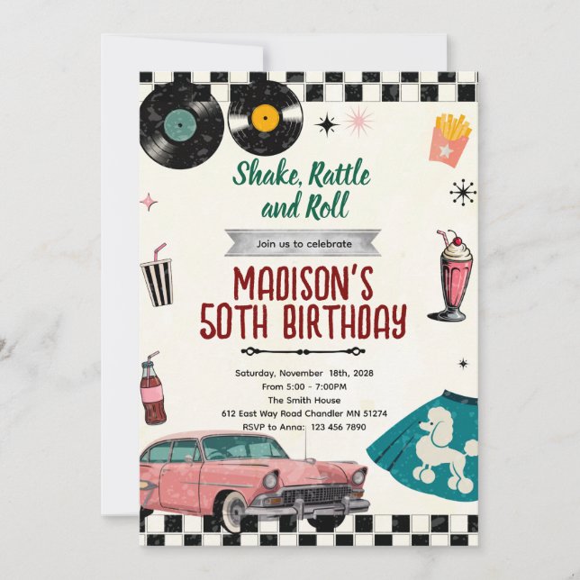 Sock Hop Retro 50s party invitation (Devant)
