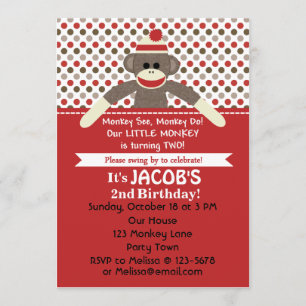 Sock Monkey 2nd Birthday Party invitation - person