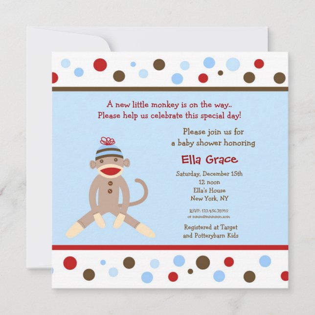 Sock Monkey Baby Shower Invitations Garçon (Devant)
