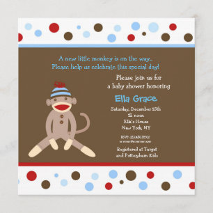 Sock Monkey Baby Shower Invitations Garçon
