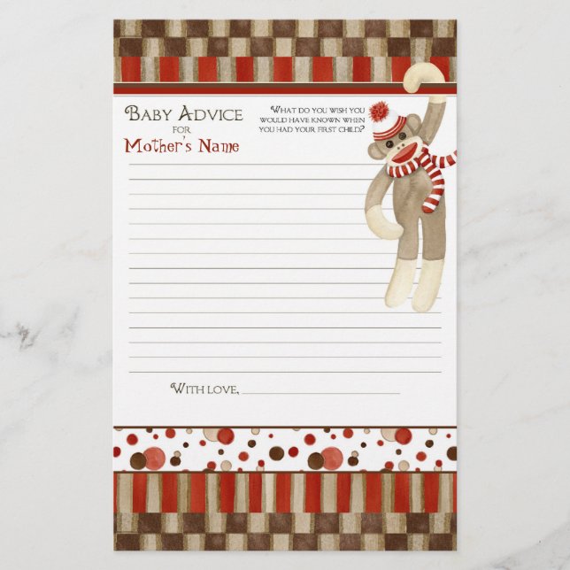 Sock Monkey, Boy Baby shower Conseils (Devant)