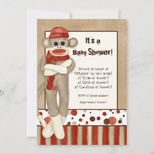 Sock Monkey, Boy Baby shower Invitation
