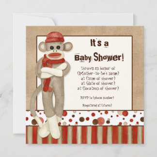 Sock Monkey, Boy Baby shower Invitation