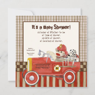 Sock Monkey, Fire Truck Boy Invitation Baby shower