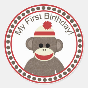 Sock Monkey First Birthday sticker
