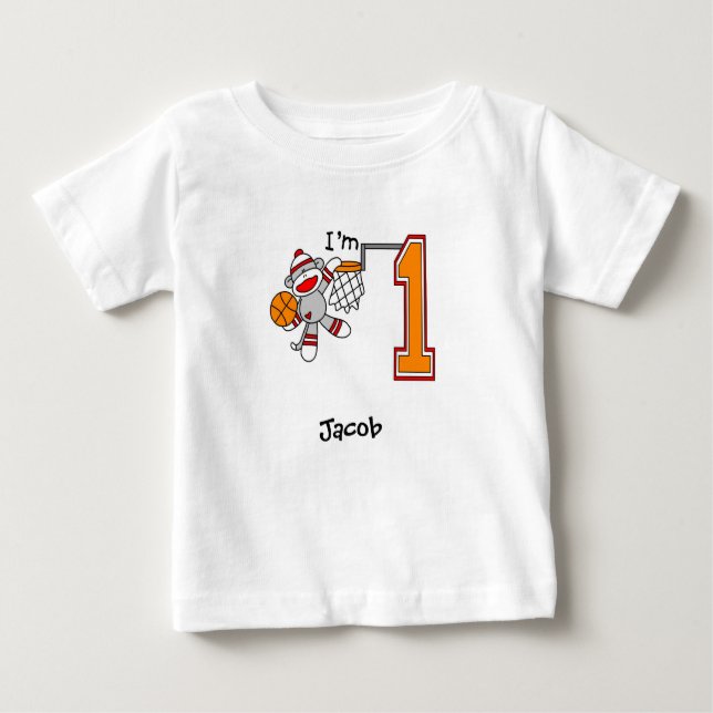 Sock Monkey Hoops 1er Birthday Baby T-Shirt (Devant)