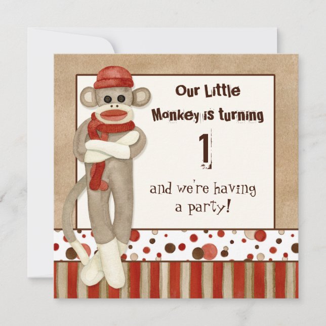 Sock Monkey, Invitation de fête d'anniversaire (Devant)