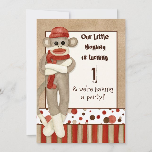 Sock Monkey, Invitation de fête d'anniversaire (Devant)