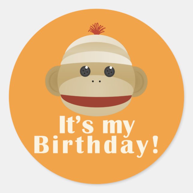 Sock Monkey Orange Stickers Anniversaire Kelly Sch (Devant)