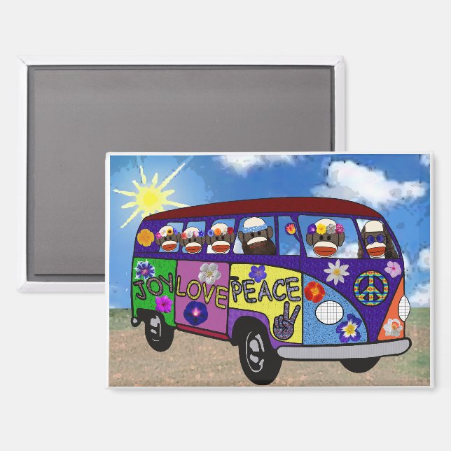 Sock Monkey Peace Bus Magnet (Recto/Verso)