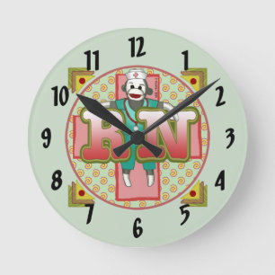 Sock Monkey RN Nurse nom personnalisé horloge
