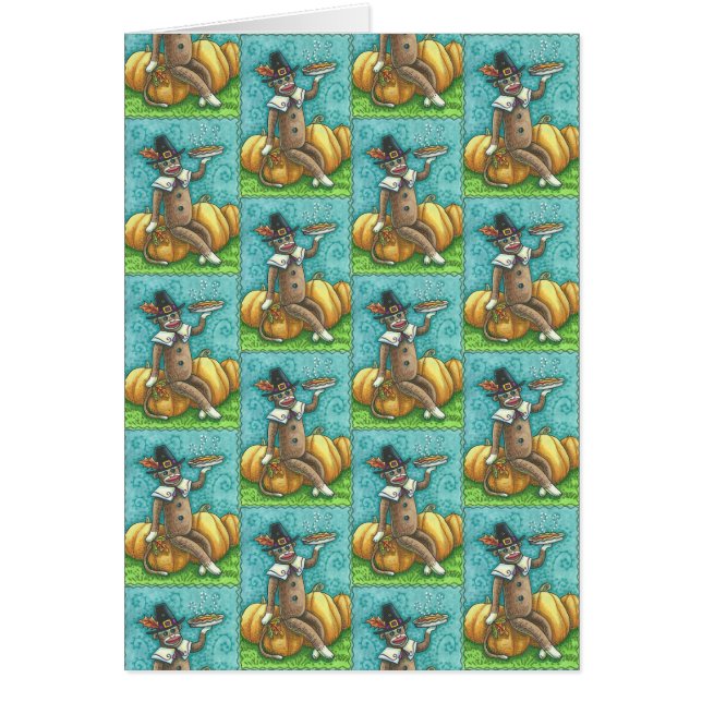 SOCK MONKEY THANKSGIVING GREETING CARD Blank (Devant)