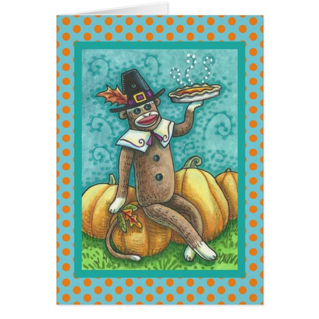 SOCK MONKEY THANKSGIVING GREETING CARD Blank (Devant)