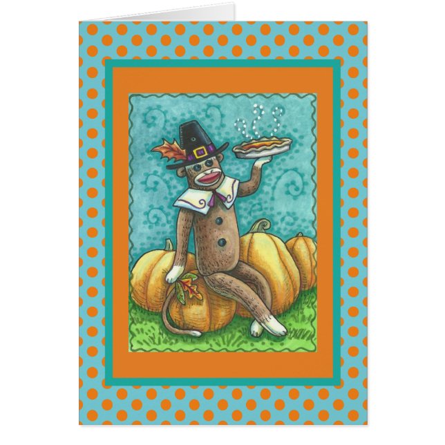 SOCK MONKEY THANKSGIVING GREETING CARD Verse (Devant)