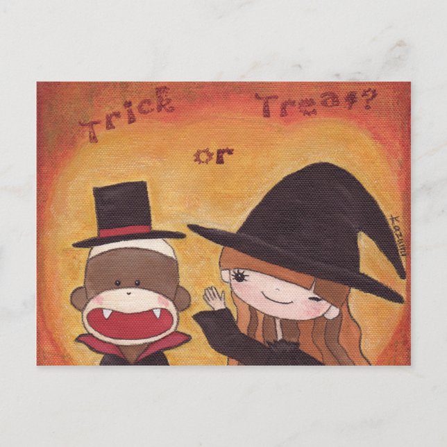 Sock Monkey Trick ou Treat? Carte postale (Devant)
