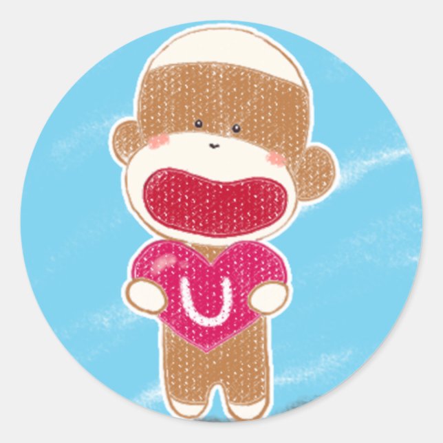 Sock Monkey Valentine Sticker (Devant)