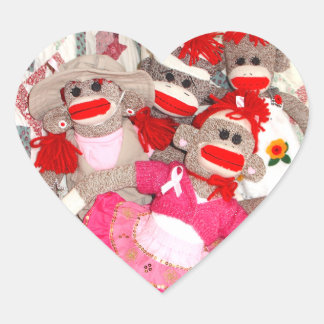 Sock Monkeys for Cure Pink Heart Stickers