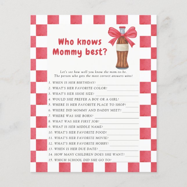 Soda Bottle baby shower Who knows mommy best game (Devant)