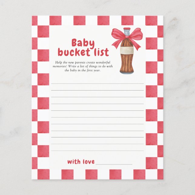 Soda & Bow baby shower - Baby bucket list game (Devant)