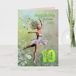 Soeur 10 ans, carte d'anniversaire fée fée