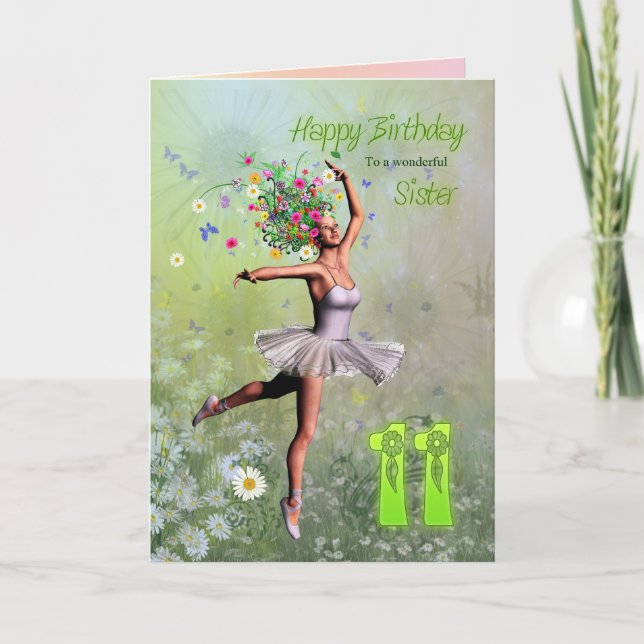 Soeur 11 ans, carte d'anniversaire fée fée (Devant)