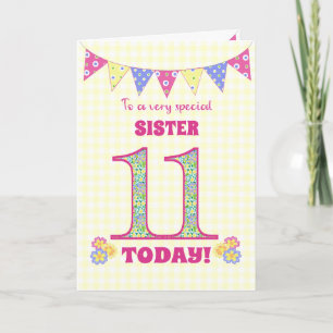 Soeur 11e Anniversaire Primroses et carte Bunting