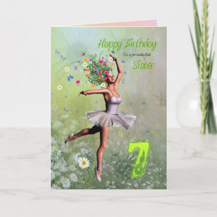 Soeur age 7, fleur carte d'anniversaire fée