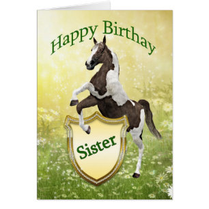 Soeur carte d'anniversaire avec cheval d'élevage
