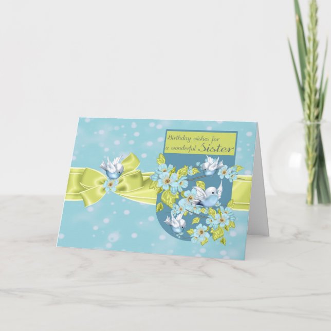 Soeur, Carte De Voeux Anniversaire Avec Jolies Ois (Devant)
