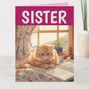 SOEUR CUTE GINGER CHAT ANNIVERSAIRE CARTE DE SALUT