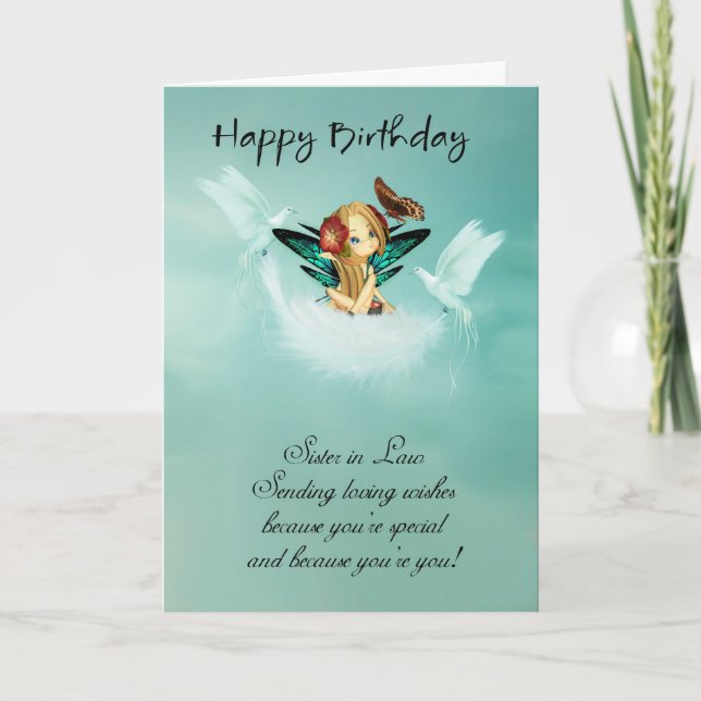 Soeur en Droit Fée Carte d'anniversaire avec les c (Devant)