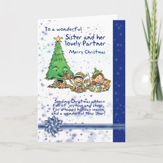 Soeur Et Partenaire Carte De Noël Avec Elfes (Devant)