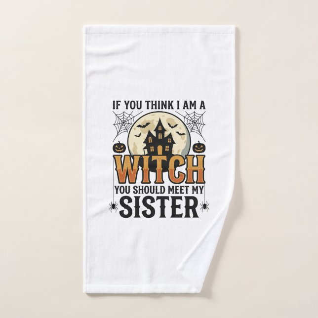 Sœur sorcière drôle Halloween Graphique vintage_1 (Serviette à main)
