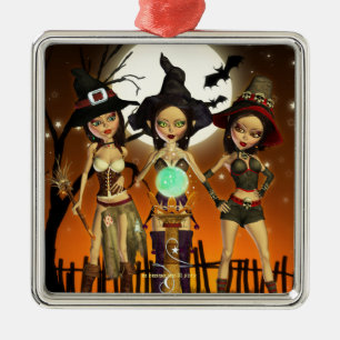 Soeurs Trois Sorcières Carré Argent Ornement